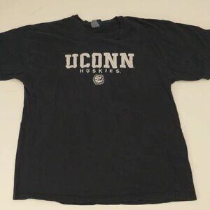 Vintage UConn T Shirt XL Soft Cotton Tee Embroidered Husky Logo Spell Out Navy